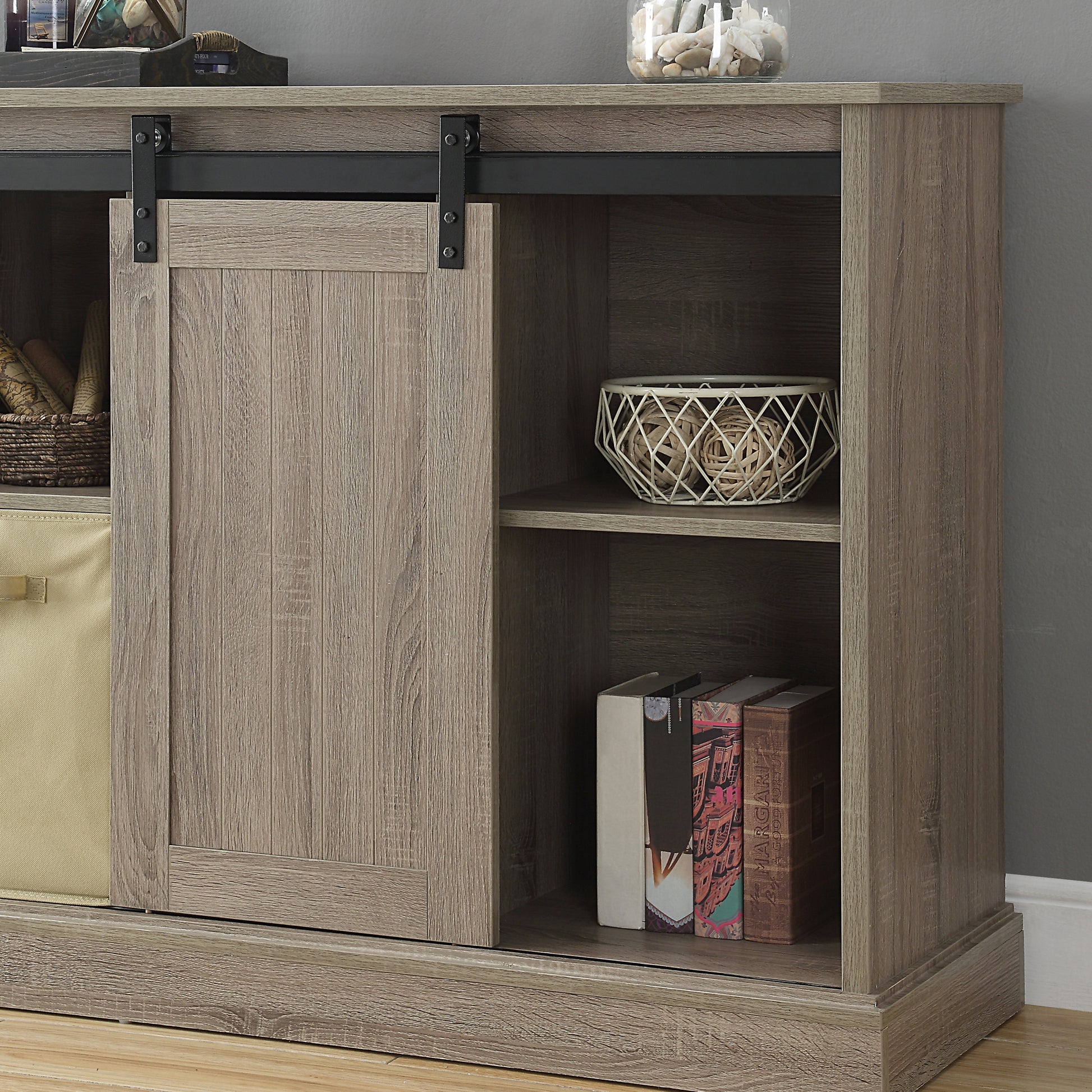 Lincoln Farmhouse 60 Inch Tv Stand For Tvs Up To 65 Inches, Stonewash Grey Finish Grey 60 69 Inches Mdf Mdf