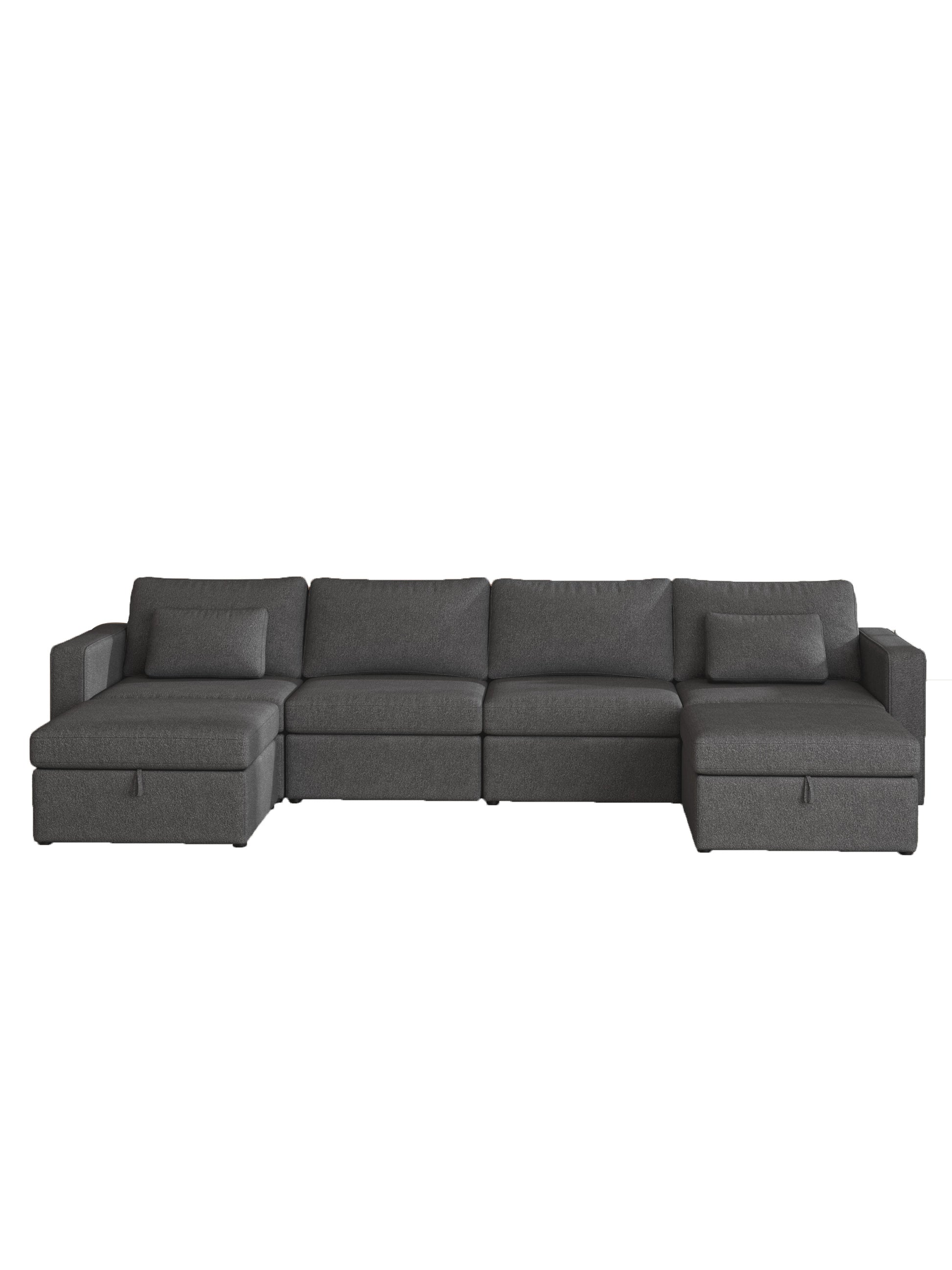 Modern Cotton Linen U Shape Sectional Sofa, Oversized Upholstery Sectional Sofa, Chaise Couch With Storage Ottomans For Living Room Loft Apartment Office Dark Gray 6 Seats Gray Wood Primary Living Space Medium Duty Pine 6 Seat Dark Gray Linen Medium Soft