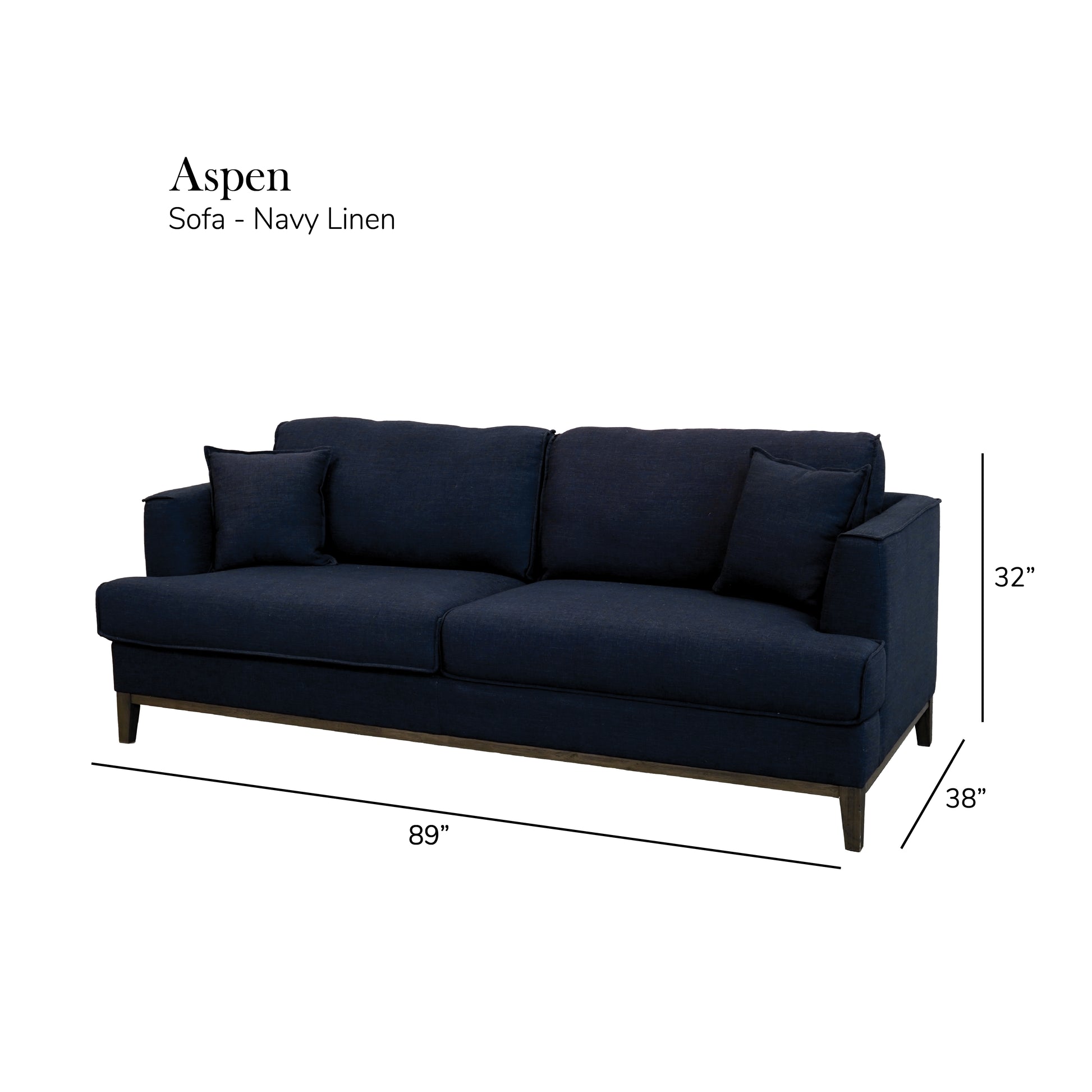 Aspen Navy Linen Sofa Navy Wood Linen 3 Seat