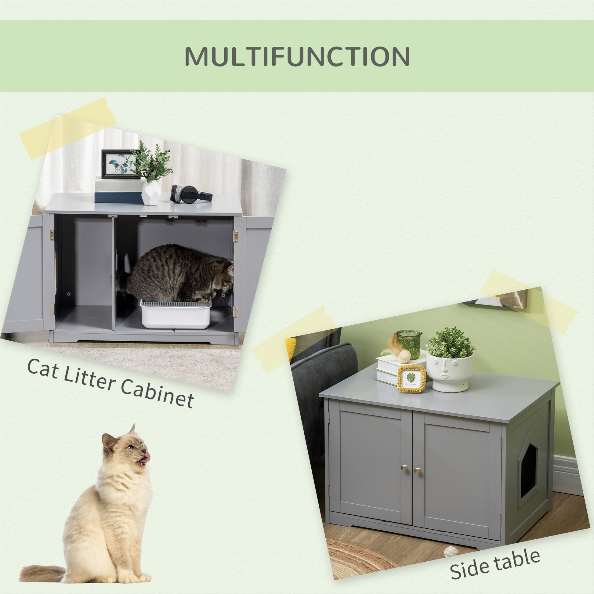 Pawhut Modern Cat Litter Box Enclosure With Adjustable Partition For Customizable Space, Cat Washroom End Table For Indoor Cats With Hidden Storage Cabinet Space, Dark Gray Dark Gray Mdf