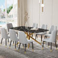 Large modern minimalist rectangular dining table with black+gold-glass+metal