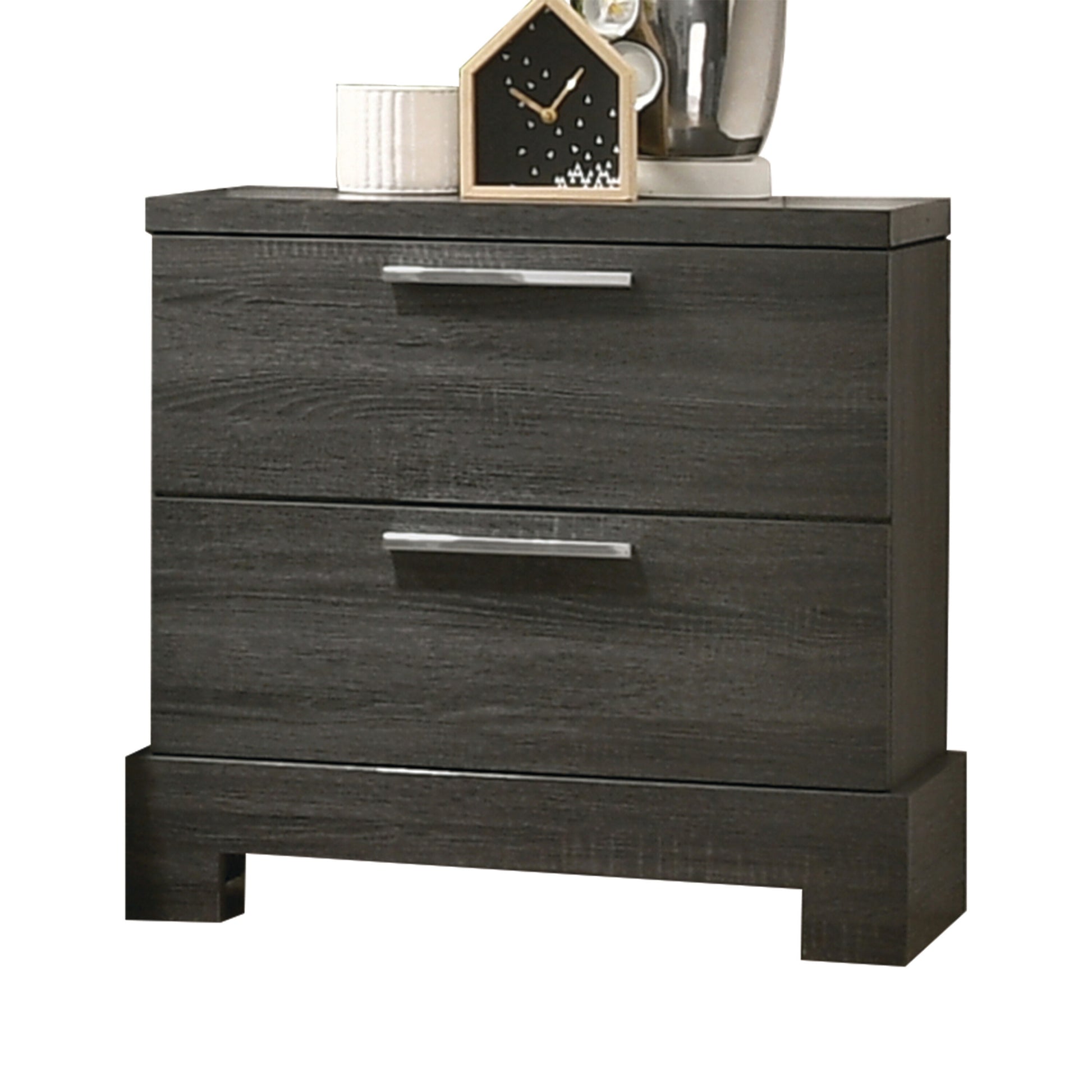 Grey Oak 2 Drawer Nightstand Oak 2 Drawers Bedroom Rectangle Modern Drawers Oak Solid Wood Mdf