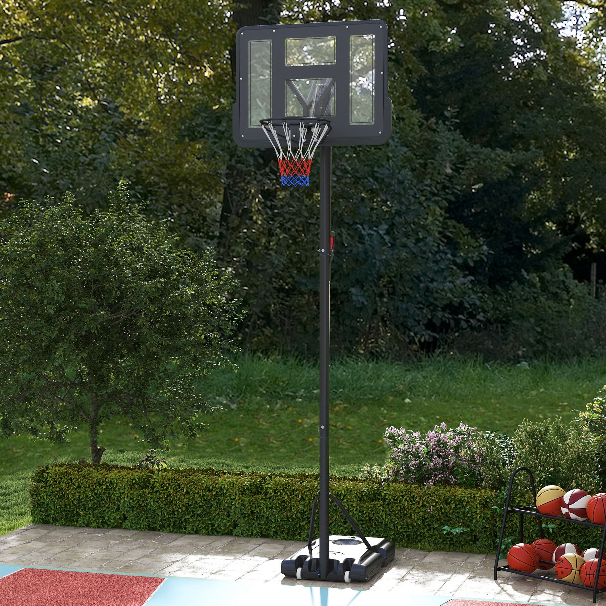 Soozier Portable Basketball Hoop, 7.7 10' Height Adjustable Basketball Goal With 43" Shatterproof Backboard, Wheels, And Fillable Base For Teenagers, Youth, Adults Black Steel