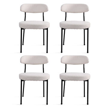 Boucle Upholstered Dining Chairs With Curved Backrest & Metal Legs Set Of 4, Beige Metal Beige Black Dining Room Foam Classic,Modern Set Of 4 Or More Fabric Metal