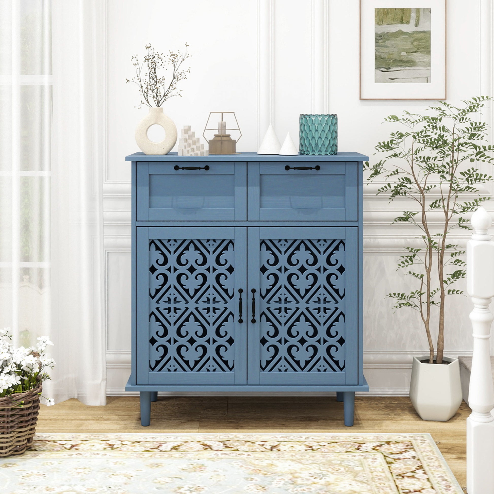 2 Door 2 Drawer Cabinet, American Furniture, Suitable For Bedroom, Living Room, Study Blue Mdf