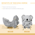 Qaba Kids Ride On Rocking Horse, Koala Shaped Rocker With Realistic Sounds For Children 18 36 Months, Gray Grey Cotton