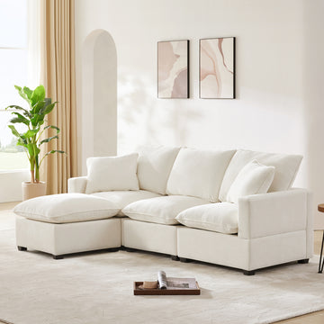 84*57" Modern Modular Sofa, 4 Seat Chenille Sectional Couch Set With 2 Pillows Included, Freely Combinable Indoor Funiture For Living Room, Apartment, Office, 2 Colors White Chenille 4 Seat