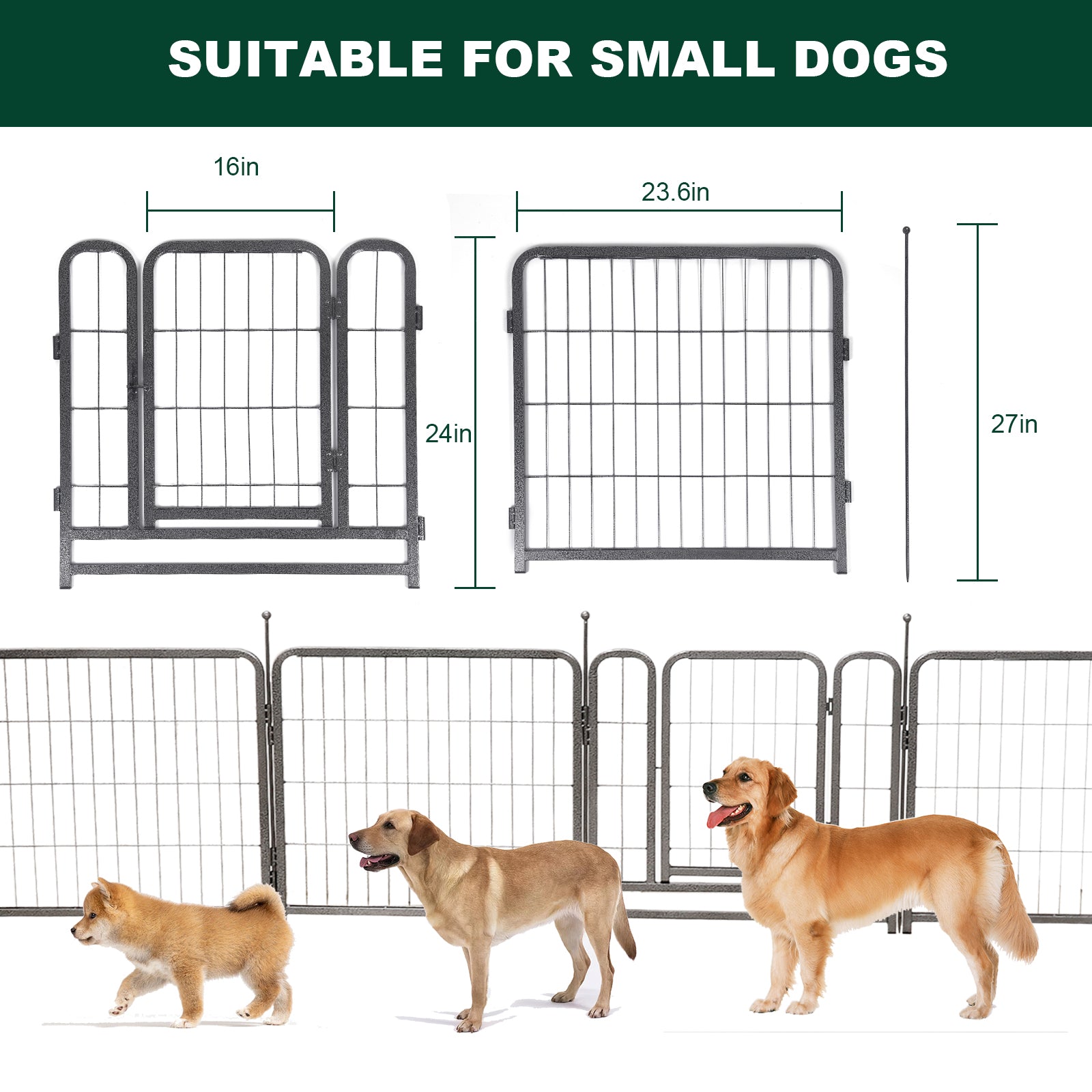 16 Panels Dog Playpen For Outdoor,Yard,Camping,24"Height Dog Fence With 2 Doors. Black Steel