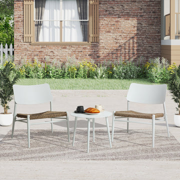 Aluminium 3 Piece Patio Set Bistro Table And Chairs Setbackyard, Garden, Living Room, White White Steel