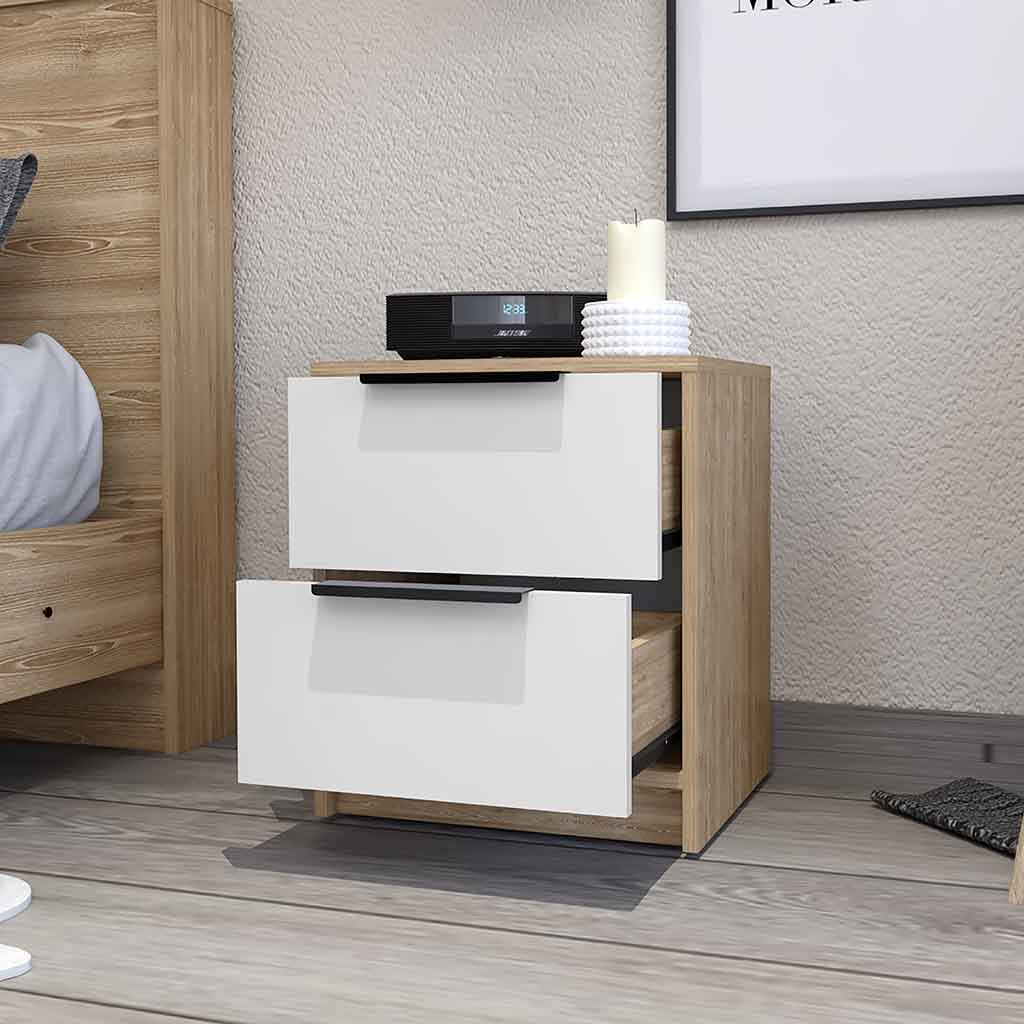 Washington Nightstand, Two Large Drawers Multicolor 2 Drawers Bedroom Open Storage Modern Shelving Melamine Engineered Wood