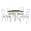 5 Piece Retro Functional Dining Table Set Extendable Round Table And 4 Upholstered Chairs For Dining Room And Living Room Brown Antique White Brown Antique White Solid Wood