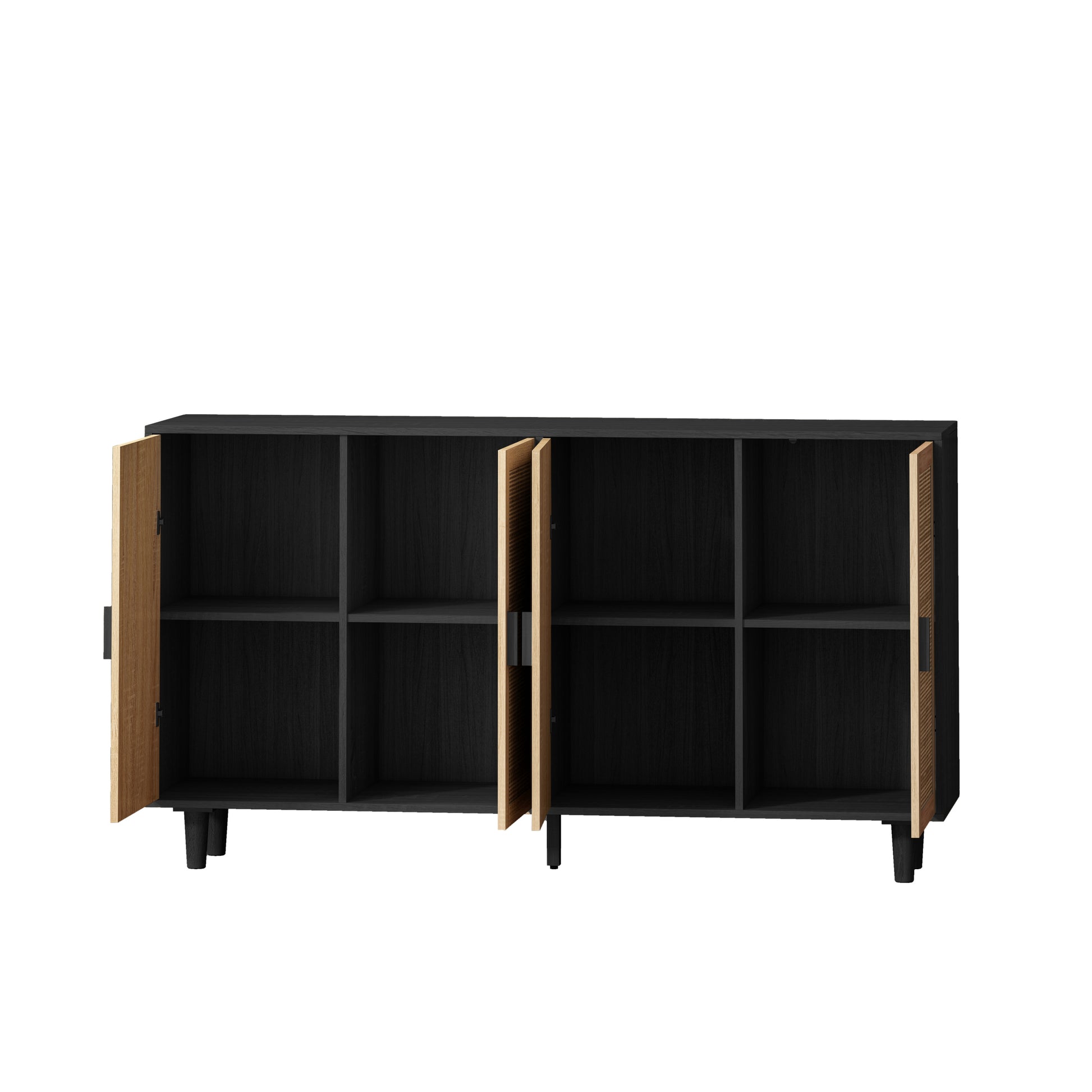 62.20"Elegant And Functional 4 Door Rattan Decorative Storage Cabinet,For Bedroom,Living Room,Office,Easy Assembly,Black Black Primary Living Space Particle Board