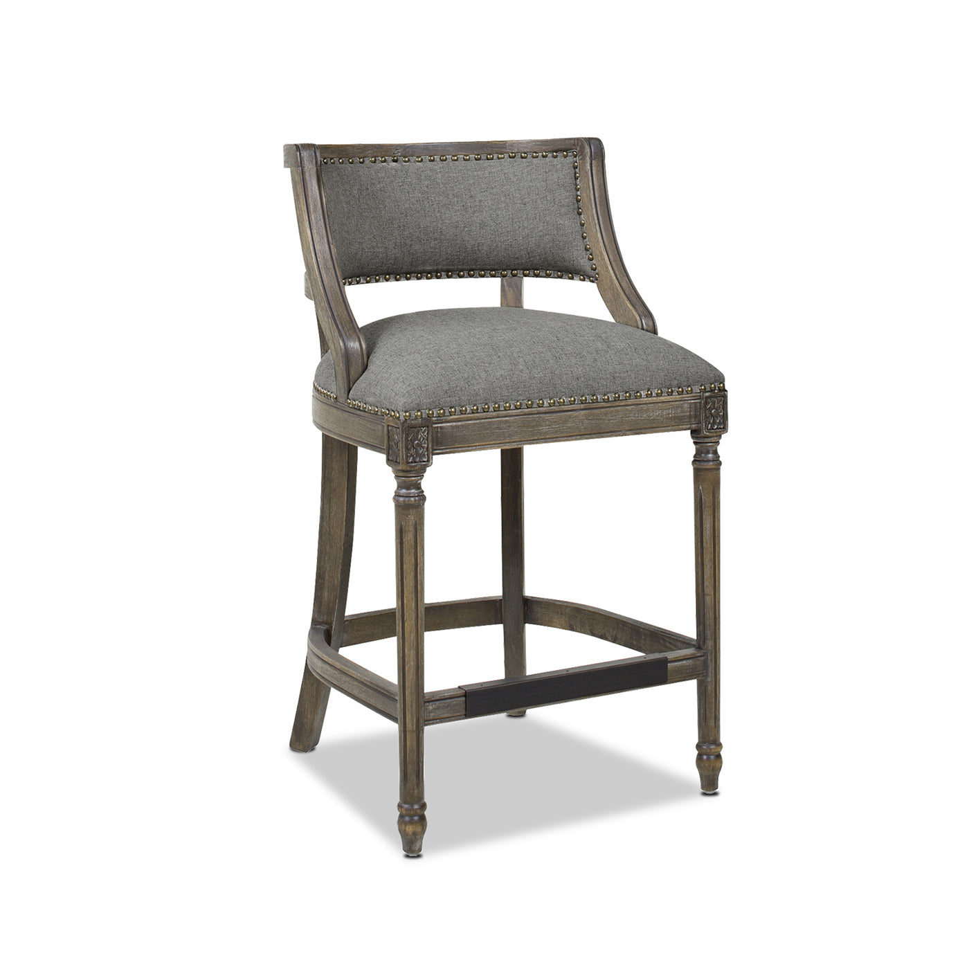 Paris 26.5 Farmhouse Counter Height Bar Stool With Backrest, Heathered Grey Linen Gray Foam Linen