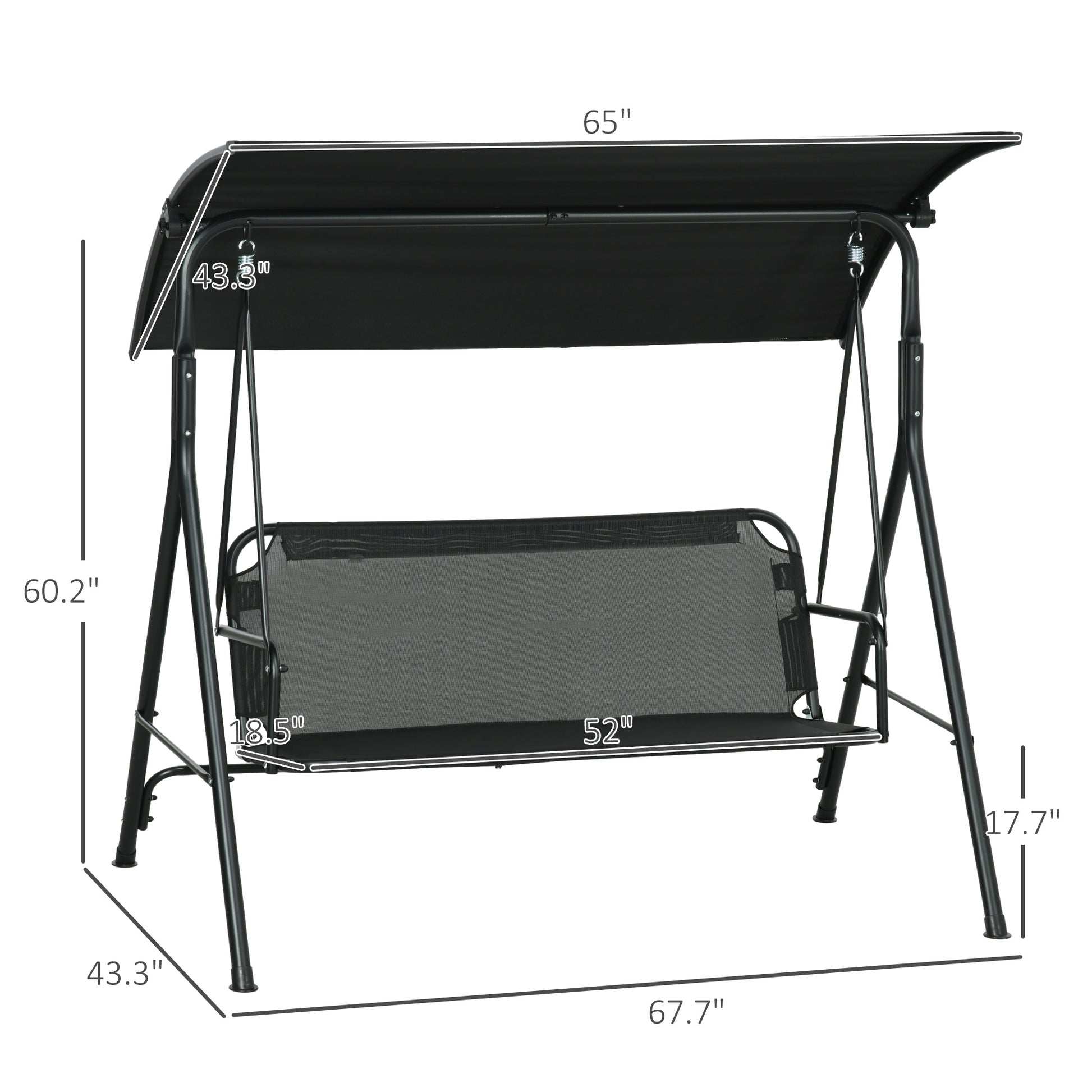 Outsunny 3 Seat Outdoor Patio Swing Chair With Removable Cushion, Steel Frame Stand And Adjustable Tilt Canopy For Patio, Garden, Poolside, Balcony, Backyard, Black 1 Black Steel