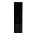 Kava Bar Cabinet, Concealable Serving Tray, Sixteen Built In Wine Rack, One Shelf, Double Door Black Black Particle Board Particle Board