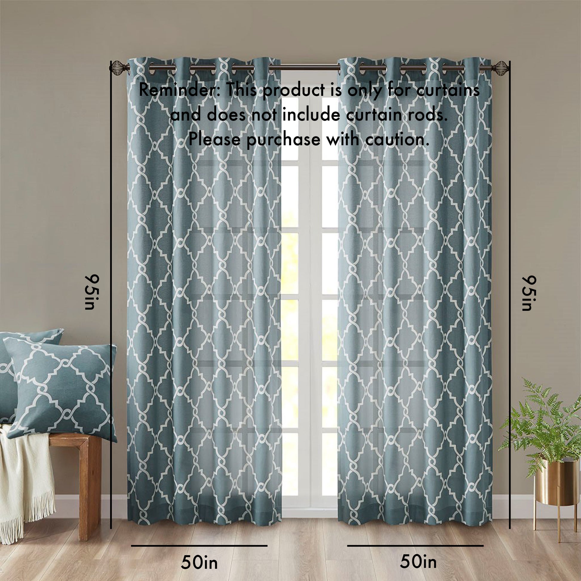 Fretwork Print Grommet Top Window Curtain Panel Only 1 Pc Panel White Blue Polyester