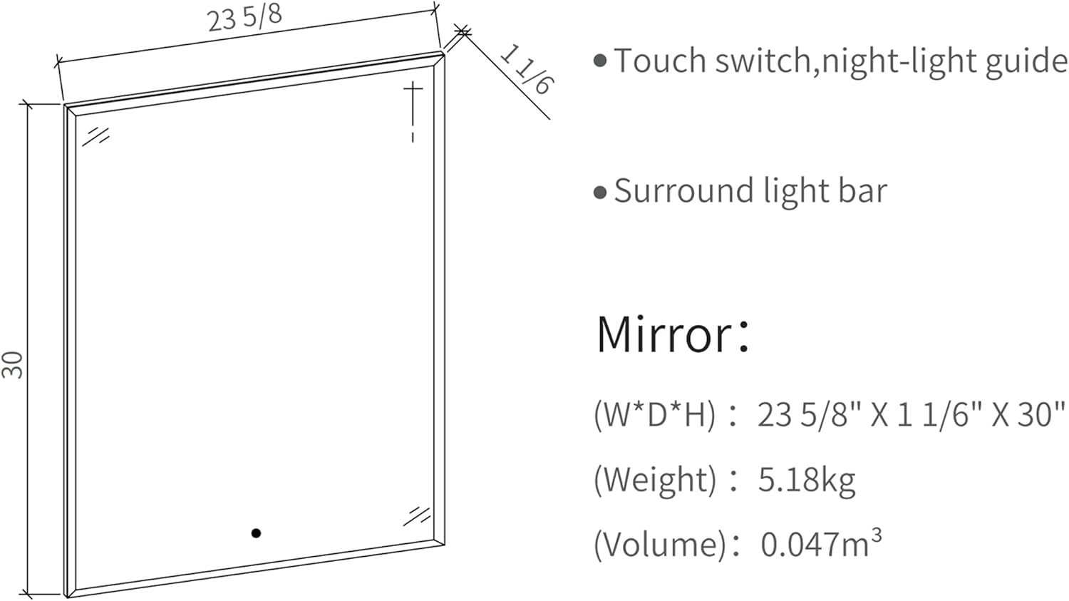 24X30 Inch Led Lighted Bathroom Mirror Wall Mounted Vanity Mirror With Smart Touch Button, Ip54 Waterproof, 8000K Vanity Mirror With Lights Horizontal Vertical Silver Glass