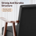 Mid Century Modern Chair, Living Room Chair With Solid Wood Frame, Accent Chair Extra Thick Backrest, Wingback Chair For Bedroom, Reading Room, Living Room, Lounge Chair Indoor Black Pu Primary Living Space Mid Century Modern Foam Pu Leather