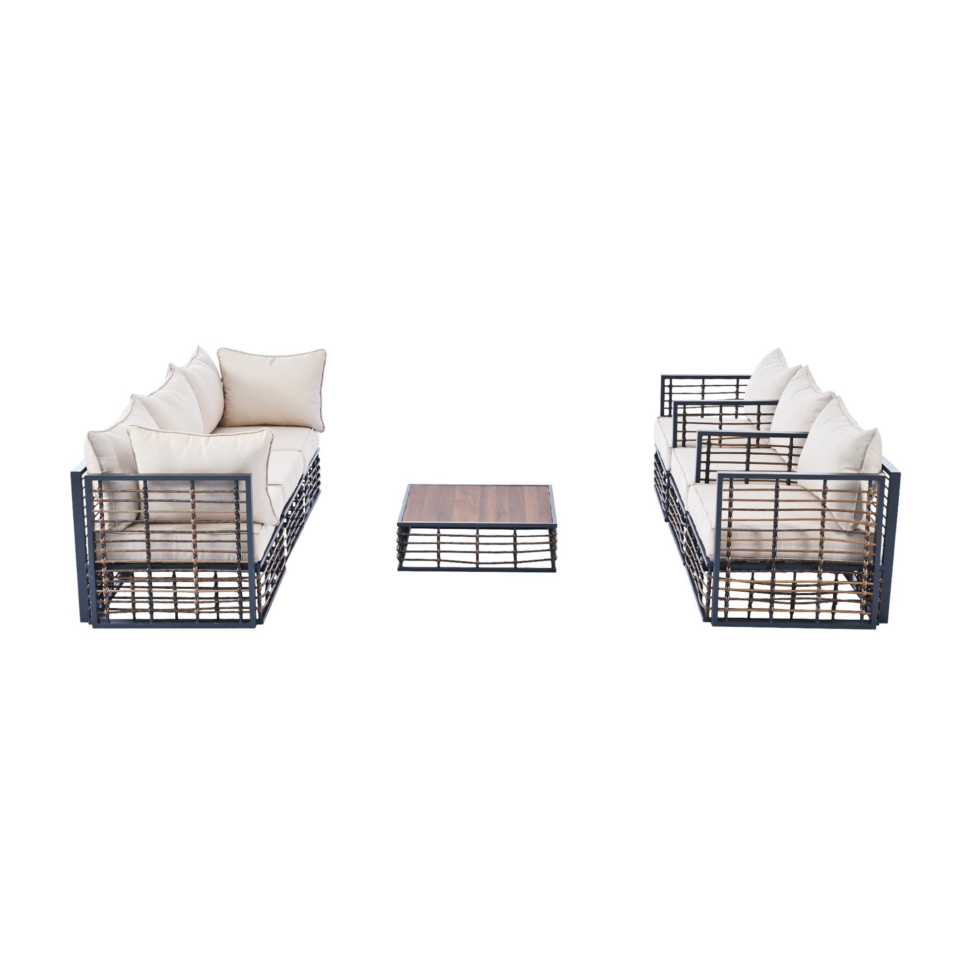 Modern Minimalist 7 Piece Metal Patio Sectional Sofa Set, All Weather Garden Conversational Furniture Set With Thick Cushions And Coffee Table For Indoor Outdoor, Gray Yes Deep Seating White Weather