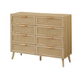 Bedroom Dresser, 8 Double Dresser With Rattan Drawers, Wood Chest Of Drawers For Kids Room, Living Room, Entry And Hallway, Natural, 47.2''W X 15.8''D X 37.4''H. Natural Particle Board