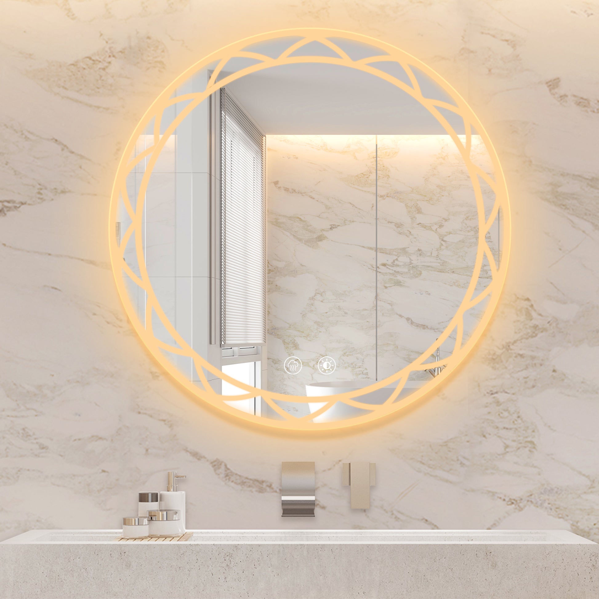 30" Round Led Bathroom Mirror Adjustable Color Temperatures And Anti Fog, Wall Mounted Design White Black Aluminium,Tempered Glass