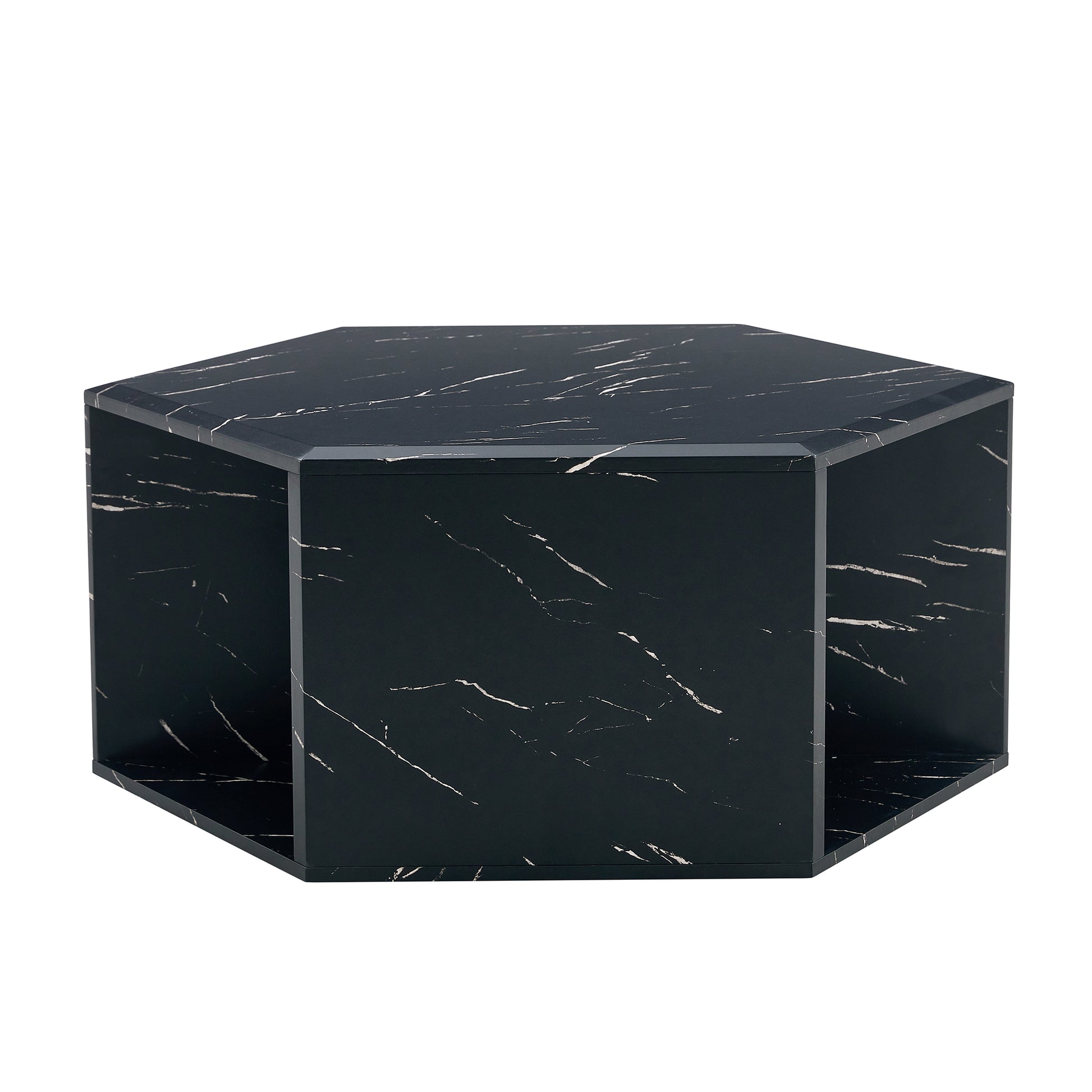 Hexagonal Mdf Coffee Table, Characteristic Pattern Stickers, Multi Hole Design To Give More Storage Space, Simple And Convenient Design Makes It Suitable For All Kinds Of Style Scenes. Black Mdf