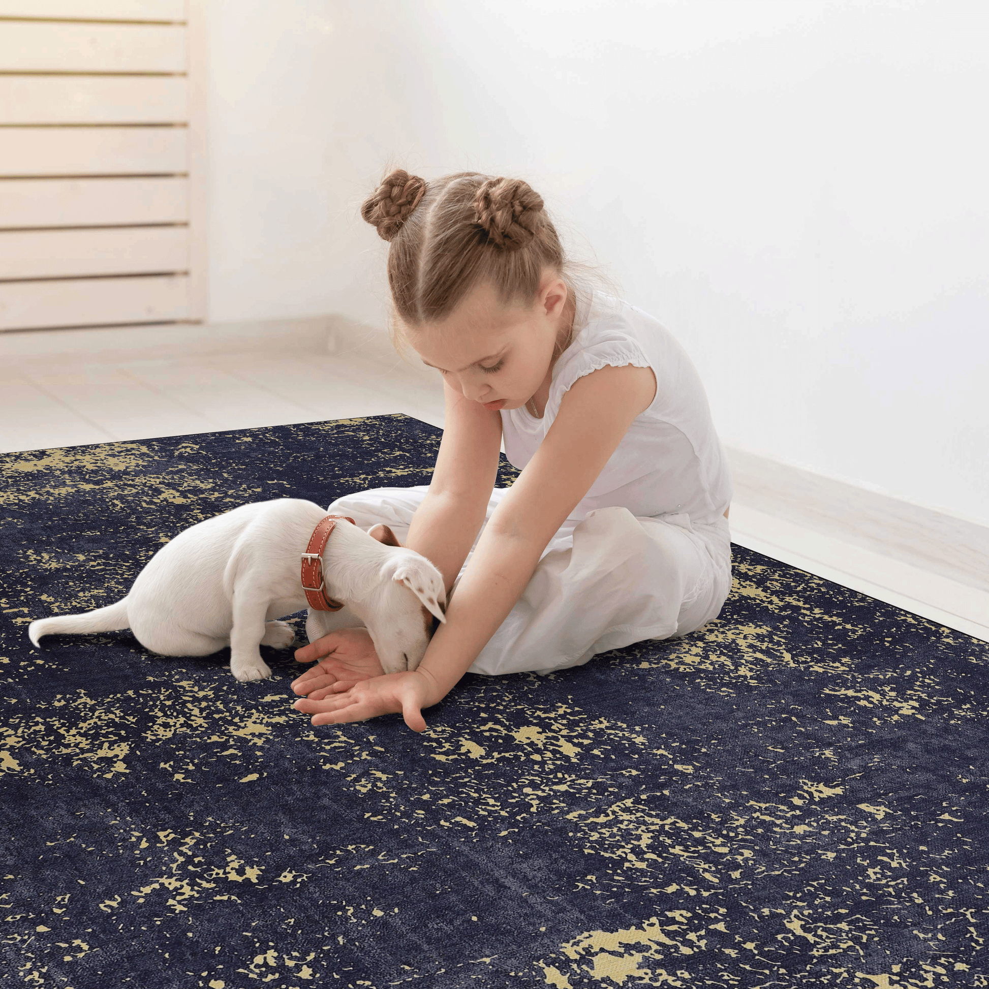 9X12 Area Rug For Dining Room, Washable Rug, Low Pile, Non Slip, Non Shedding, Foldable, Kid & Pet Friendly Area Rugs For Living Room, Bedroom, Kitchen, Dining Room Rug, Black Gold, 9' X 12' Black Gold Chenille Polyester