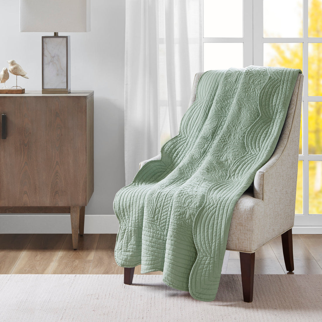 Oversized Quilted Throw With Soped Edges Seafoam 60X72" Seafoam Microfiber