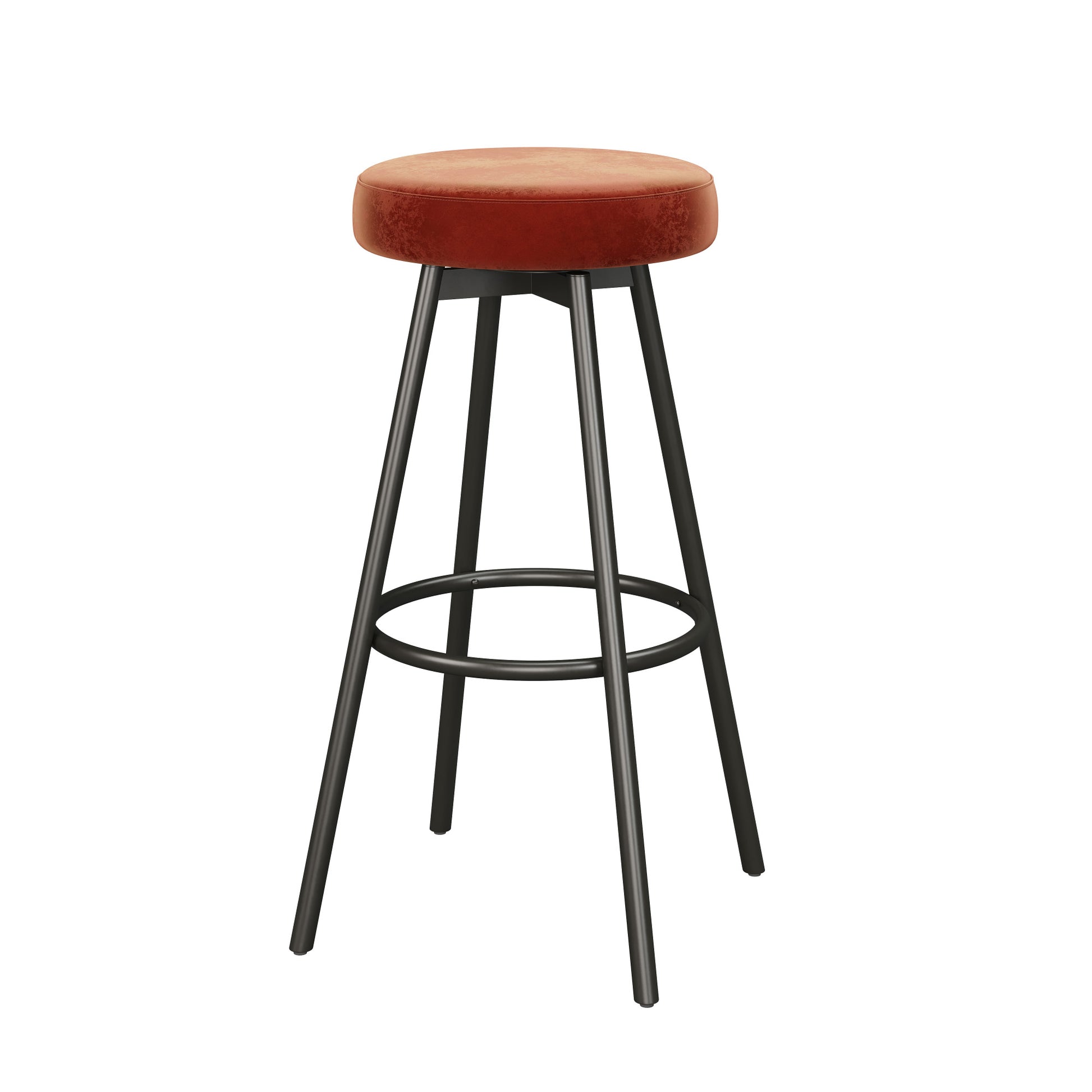 Modern Glam Upholstered Faux Velvet Bar Stool Rust Red Mdf Polyester