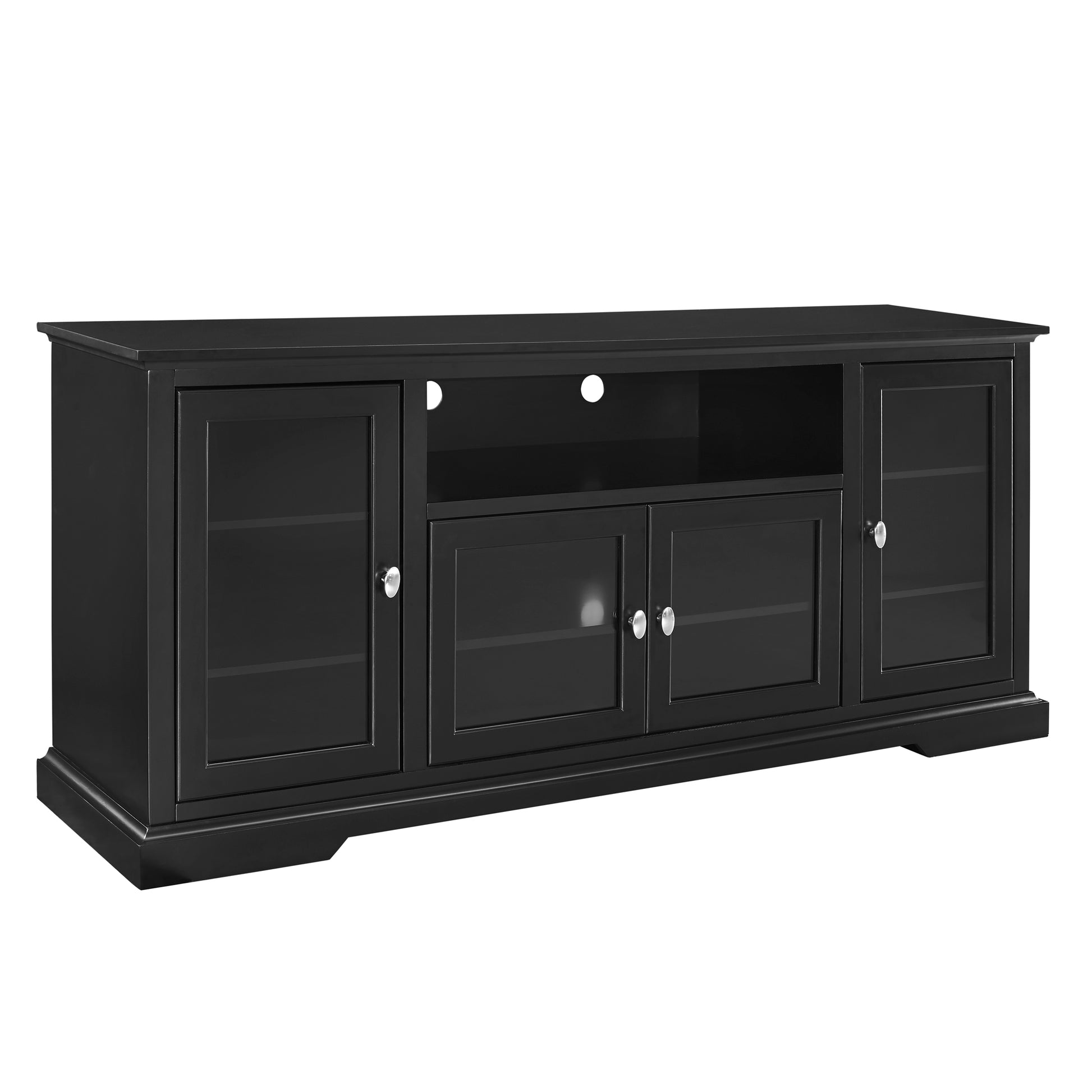 Transitional Classic 70" Tv Stand For 80" Tvs With 4 Glass Doors Black Black Mdf