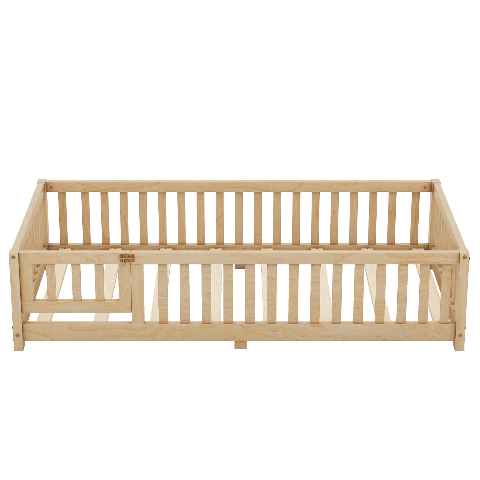 Twin Size Bed Floor Bed With Safety Guardrails And Door For Kids, Natural Old Sku: W158090686 Twin Natural Pine