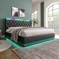 Full Size Upholstered Bed, 360 Surround Led Function, Buttons Apps Remote Control, Hydraulic Storage Bed With Usb Type C Charging, Black,Pu Without Mattress Full Black Pu