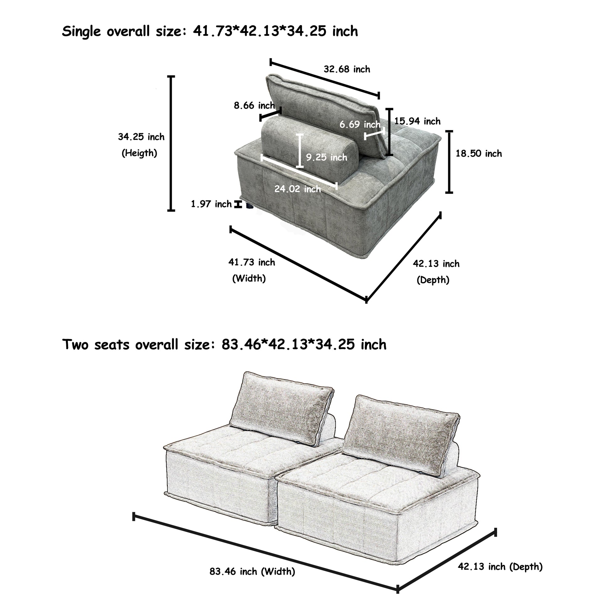 Modular 4 Piece Sofa With Adjustable And Removable Backrests For Ultimate Comfort Oversized Sofa Chenille Light Grey Sofa Light Gray Chenille 4 Seat