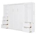 Queen Size Murphy Bed Wall Bed With Closet ,Drawers And Shelves,White Queen White Mdf Lvl