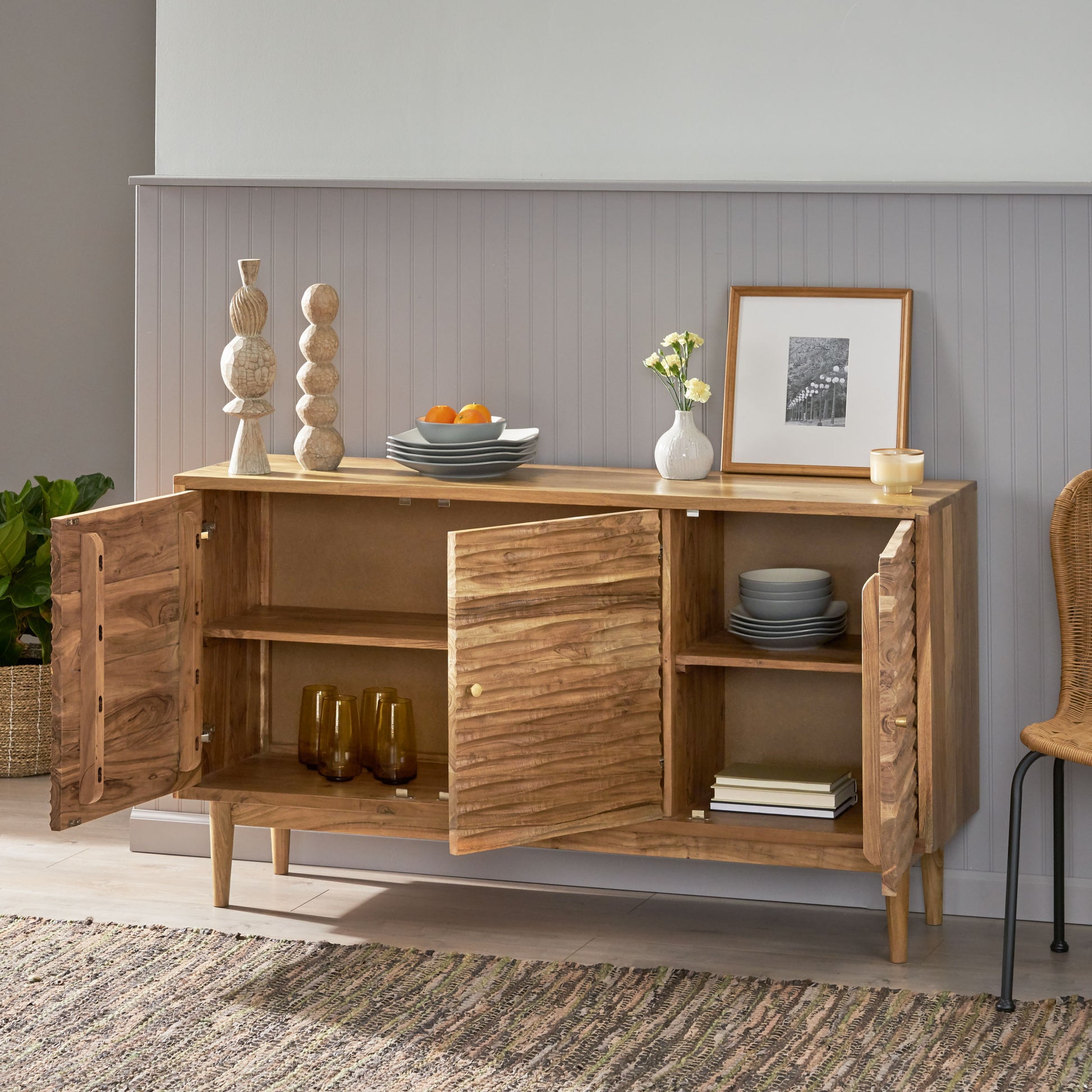 Sideboard 3 Door Natural Wood