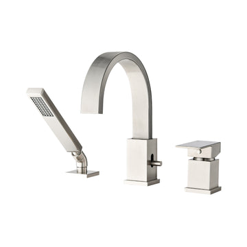 garden tub faucet with sprayer Waterfall Bathtub Faucet with Sprayer, 3-Hole Roman Tub Filler with Hand Shower Deck Mount Waterfall Tub Spout Set