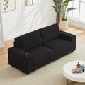 86.5 Inch Sofa Couch Deep Seat Sofa With Two Storage Spaces, T Pyce Charging Portsusb Charging Ports & 2 Cup ,Corduroy 3 Seater Couch, Modern Sofas For Living Room Black Foam Corduroy 3 Seat