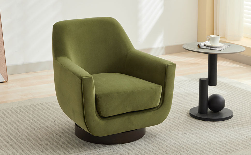 U Shaped Fully Assembled Swivel Chair Velvet Accent Chair Armchair Round Barrel Chair For Living Room Bedroom, Green Green Velvet