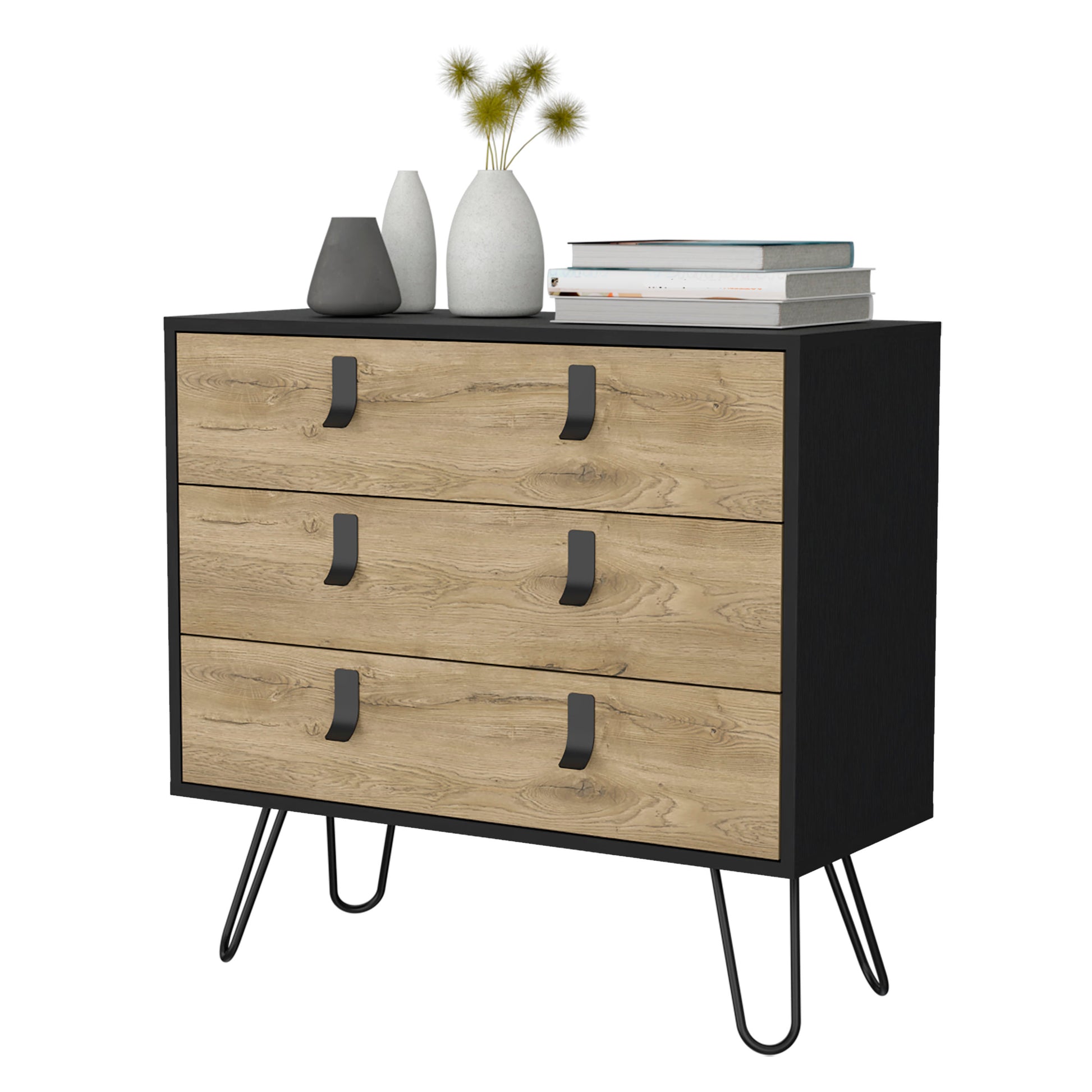 Kimball Hairpin Legs Dresser With 3 Drawers And Modern Design Multicolor Particle Board Engineered Wood