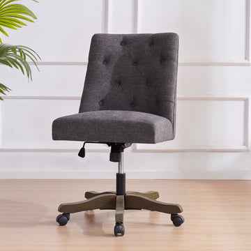 Upholstered Swivel Desk Chair, Armless Home Office Chair, Chenille Fabric Adjustable Height Computer Chair With Wheels For Study ,Grey Caster Solid Gray Office Handle Birch Wing Back Adjustable