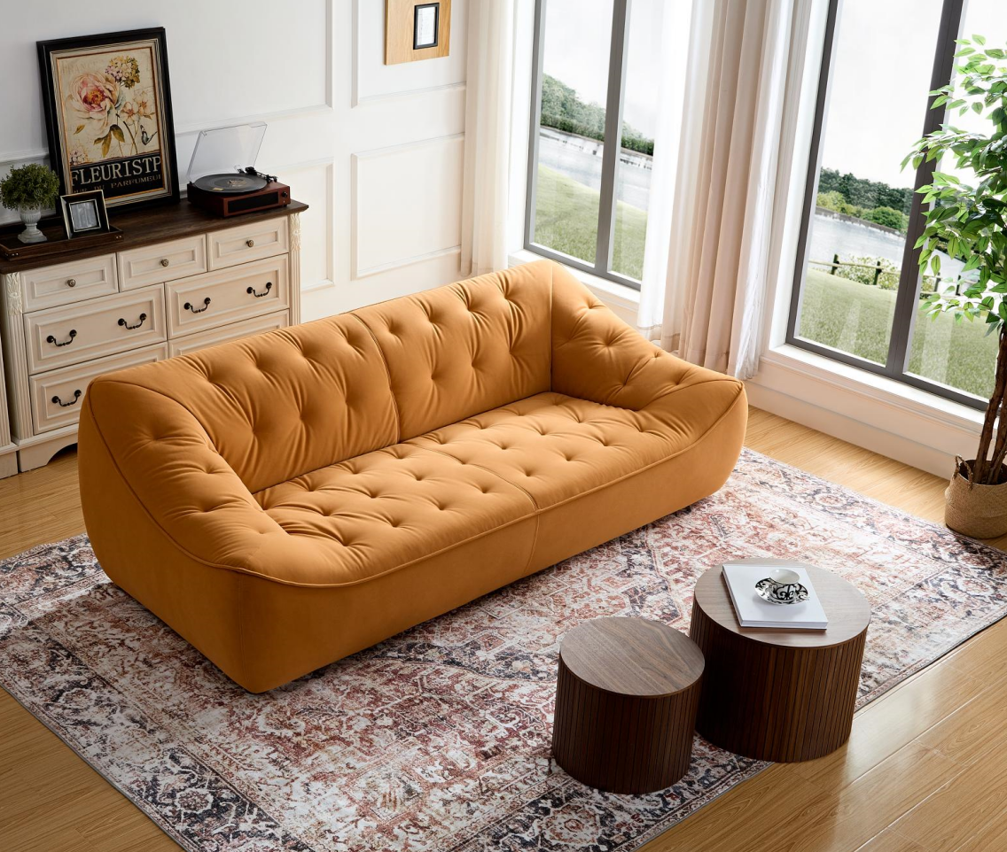 Wks10O Orangeset Sofa, Durable Fabric, Solid Wood Frame Orange Fabric 2 Seat