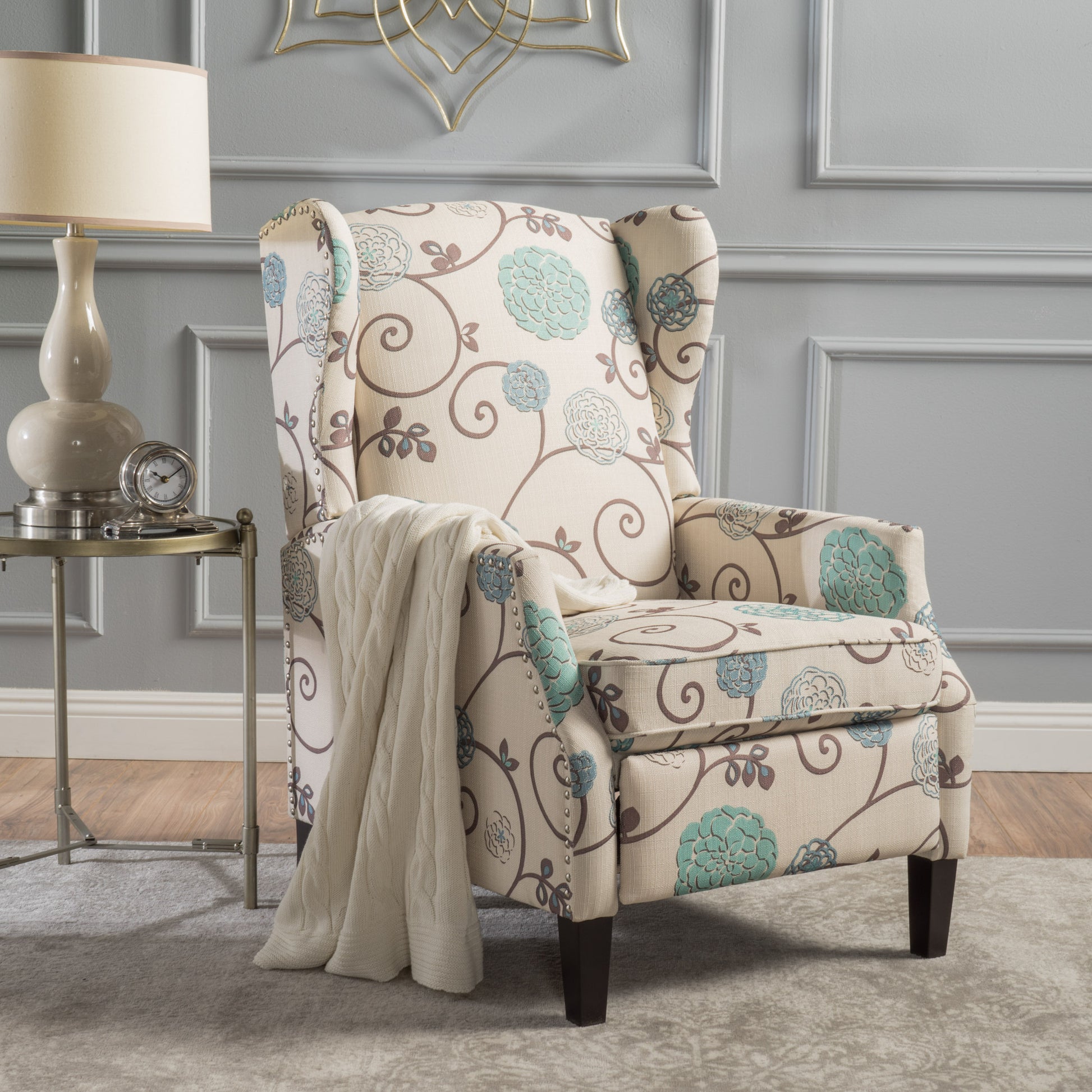 Recliner White Multi Fabric