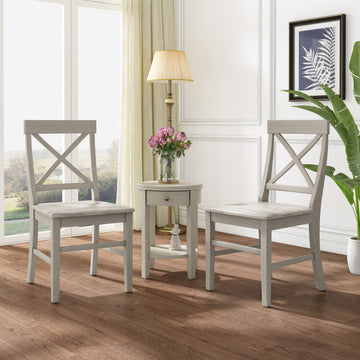 Roshan Farmhouse Acacia Wood Dining Chairs, Light Grey Wash Set Of 2 Grey Acacia Wood