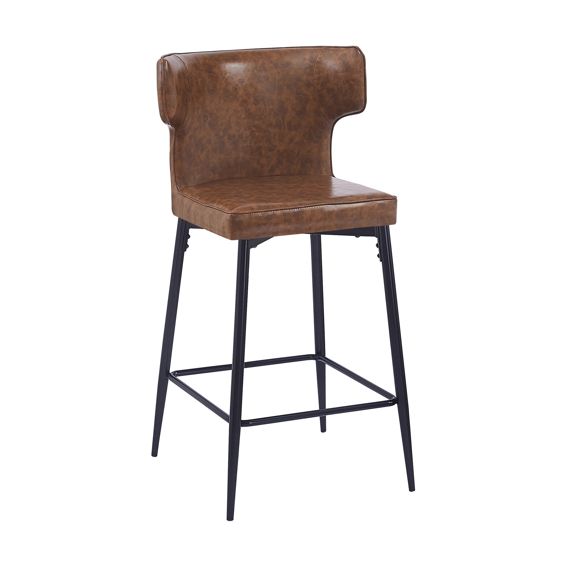 28Inch Counter Height Bar Stools Set Of 2, Modern Bar Upholstered Chairs With Pu Leather, Metal Footrest And Frame For Kitchen Island, Bar Table, Dining Room, Brown Solid Kitchen Solid Back Set Of 2