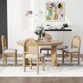 5 Piece Retro Functional Dining Set With 1 Extendable Dining Table And 4 Upholstered Chairs With Rattan Backrests For Dining Room And Kitchen Natural Wood Wash Natural Wood Wash Solid Wood Mdf