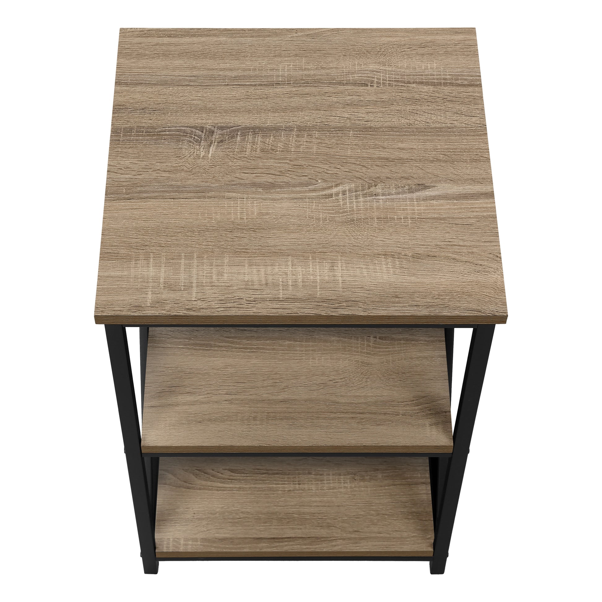 Accent Table, Side, End, Nightstand, Lamp, Living Room, Bedroom, Brown Laminate, Black Metal, Contemporary, Modern Taupe Metal