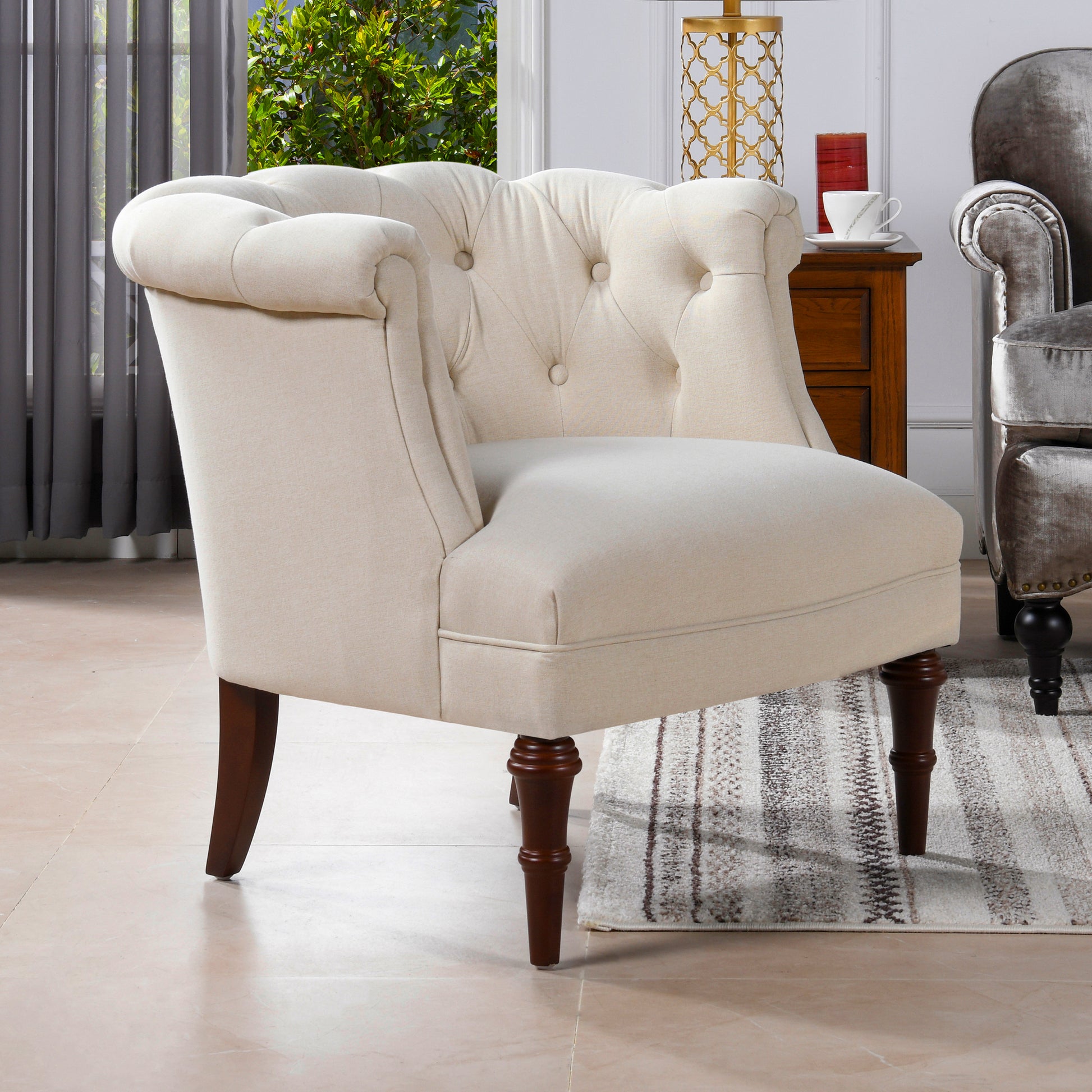 Katherine Tufted Accent Chair, Sky Neutral Beige Polyester Beige Foam Polyester