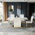 High Gloss Mdf Top Dining Table With Gold Finish Stainless Steel Base White Mdf