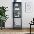 Stylish Tempered Glass High Cabinet With Arched Door Adjustable Shelves And Feet Anti Tip Dust Free Fluted Glass Kitchen Credenza Blue Blue Tempered Glass Sheet Metal Plastic