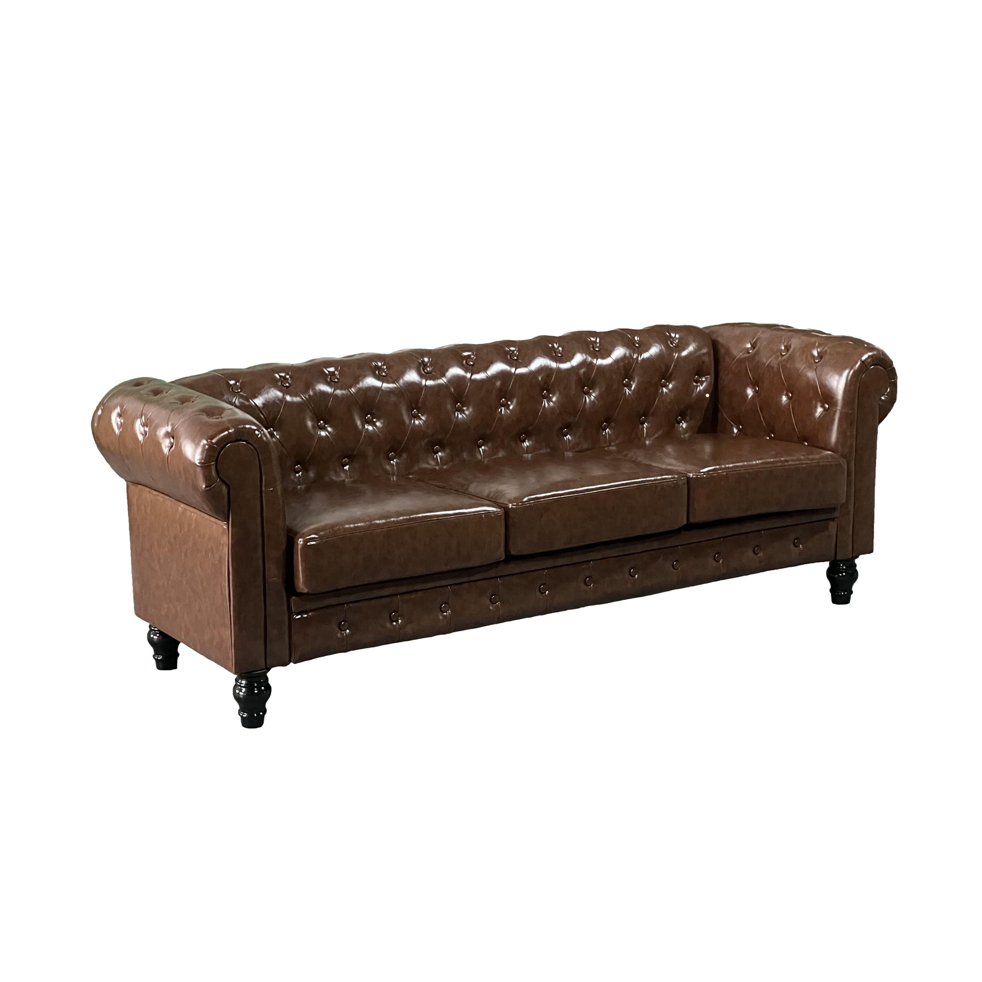 Fx P80P Pu2 Sofa 3 Seat Living Room Upholstered Sofa Modern Sofa Couches Set Style Button Tufted, Pu Chesterfield Sofa For Living Room Apartment Brown Pu 3 Seat